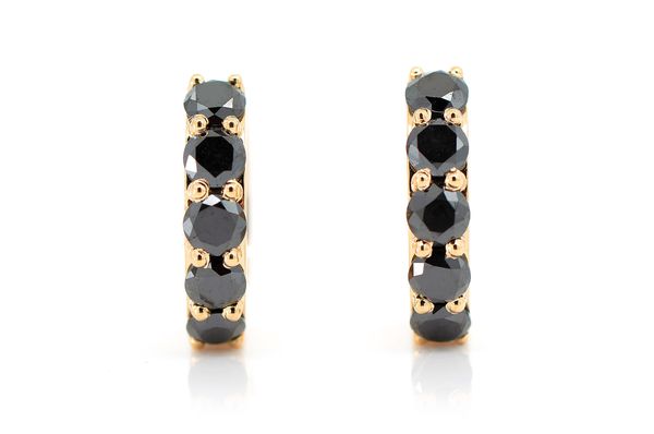 Black Diamond Hoop Earrings 14k Solid Gold 1.00ctw