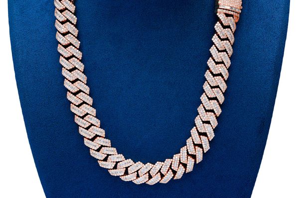 17MM Raised Baguette Miami Cuban Link Diamond Necklace 14k Solid Gold 53.65ctw