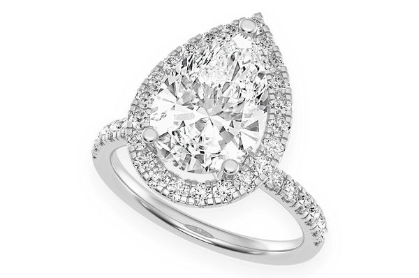 Thav - 3.00ct Pear Solitaire - Scallop Halo One Row - Diamond Engagement Ring - All Natural