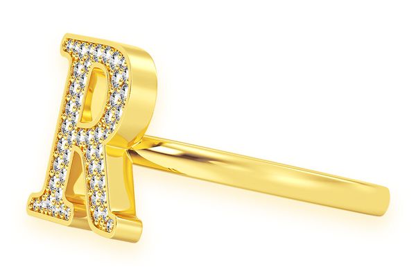 Letter R Diamond Ring 14k Solid Gold 0.50ctw