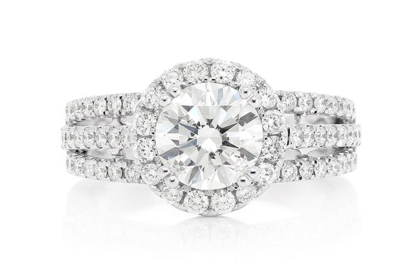 1.50ct Round Solitaire - Halo 3 Row Shank - Diamond Engagement Ring - All Natural