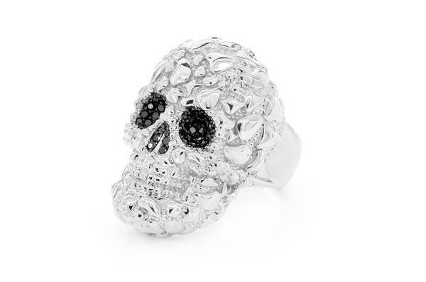 Nugget Skull Black Diamond Ring 14k Solid Gold 0.60ctw