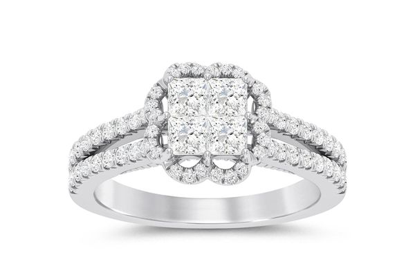 1.00ctw - Square Quad Split Shank - Diamond Engagement Ring - All Natural