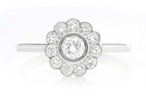 Flower Bezel Halo Diamond Ring 14k Solid Gold 0.65ctw