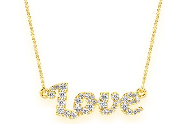 Script Love Necklace Diamond Pendant 14k Solid Gold