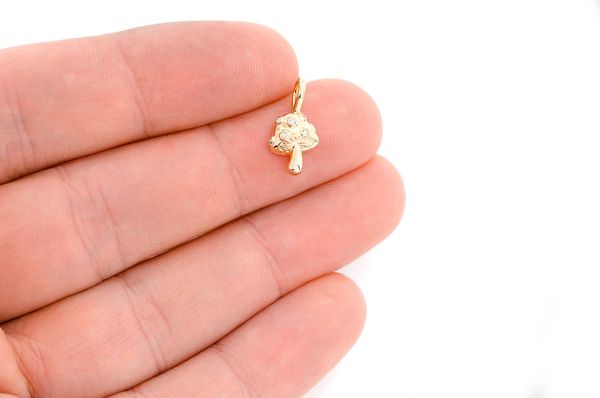 Mushroom Diamond Pendant 14k Solid Gold .02ctw