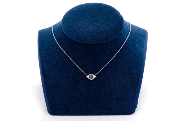 Evil Eye Sapphire & Diamond Necklace 14k Solid Gold 0.20ctw