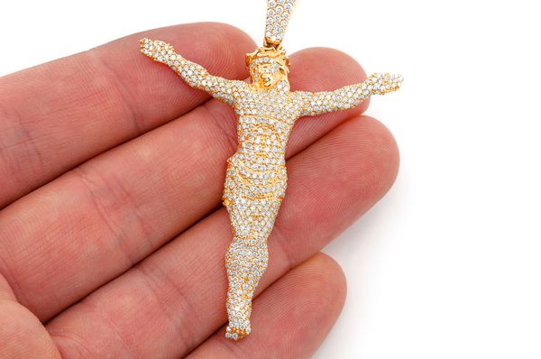 Jesus Crucifix Diamond Pendant 14k Solid Gold 3.33ctw