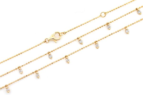 Double Layer Diamonddroplet Necklace 14k Solid Gold 0.90ctw