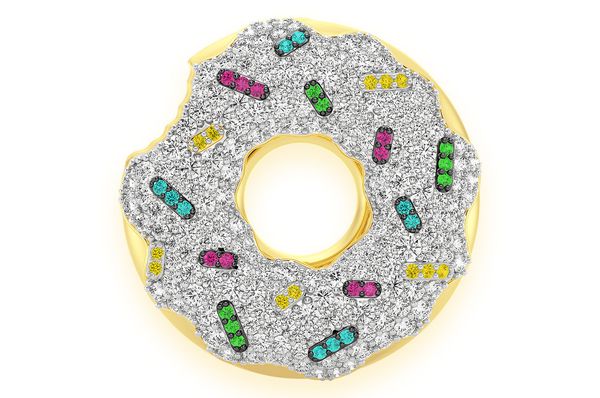 Sprinkled Donut Diamond Pendant 14k Solid Gold 2.05ctw