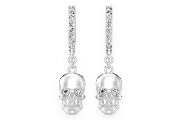 Skull Hoop Dangling Diamond Earrings 14k Solid Gold 0.30ctw