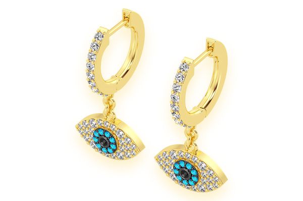 Evil Eye Dangling Hoop Diamond Earrings 14k Solid Gold 0.55ctw