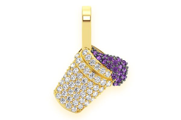 Double Cup Amethyst & Diamond Pendant 14k Solid Gold 0.25ctw