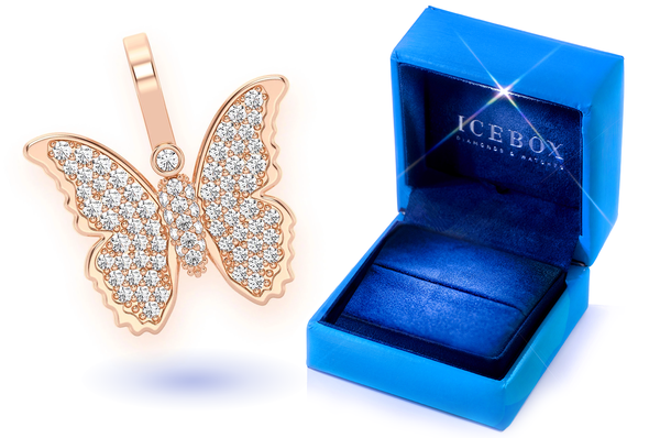 Butterfly Diamond Pendant 14k Solid Gold 0.40ctw