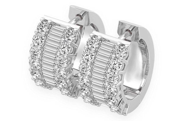Baguette & Round Hoop Diamond Earrings 14k Solid Gold 2.00ctw