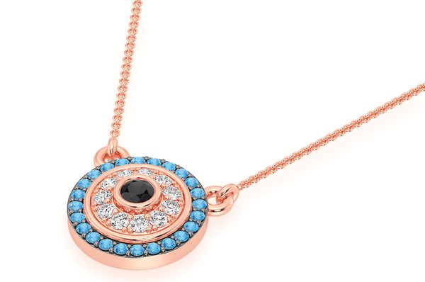 Round Evil Eye Diamond Necklace Connected 14k Solid Gold 0.25ctw