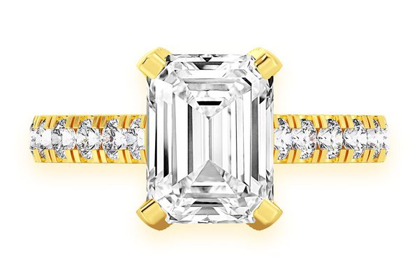 Thinn - Emerald Cut One Row Under Halo Diamond Ring 14k Solid Gold 3.00ctw