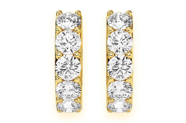 One Row Hoop Diamond Earrings 14k Solid Gold 0.80ctw