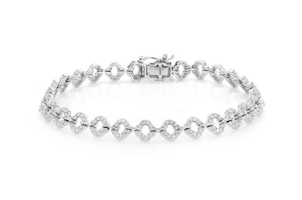 Clover Line Link Diamond Bracelet 14k Solid Gold 1.50ctw