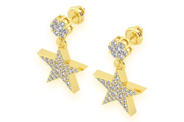 5 Point Star Dangling Stud Diamond Earrings 14k Solid Gold 0.75ctw
