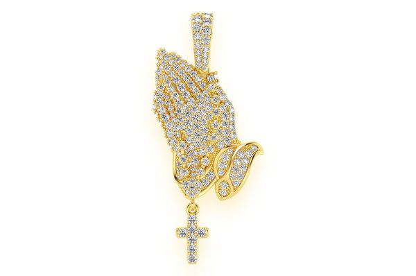 Rosary Prayer Hands Diamond Pendant 14k Solid Gold 1.50ctw