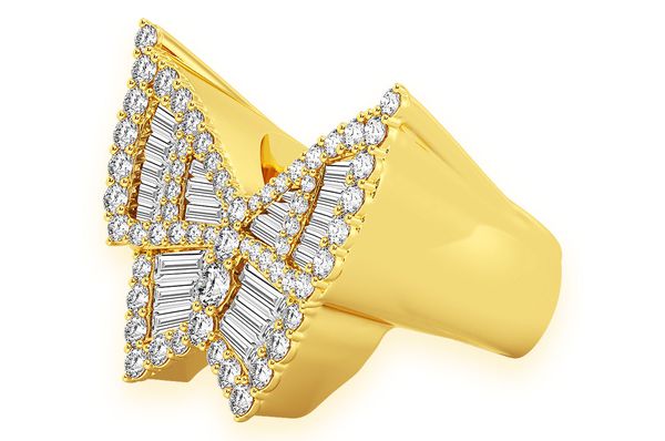 Butterfly Baguette Signet Diamond Ring 14k Solid Gold 1.85ctw