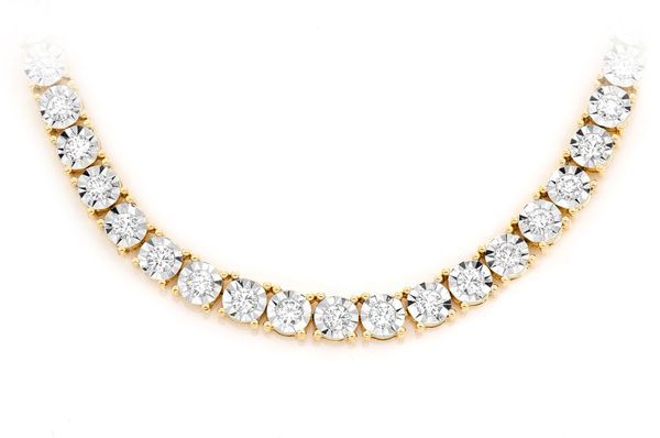 12pt Miracle Set Diamond Tennis Necklace 14k Solid Gold 12.00ctw