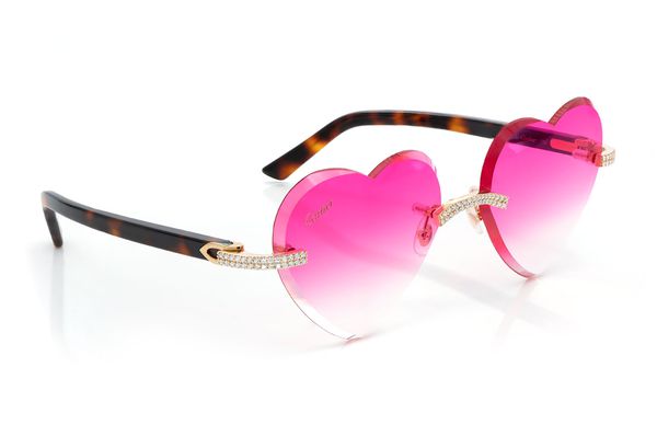 Cartier Glasses Iced Out Diamond Rimless - Pink Heart Lens - 1.60ctw - Yellow Gold