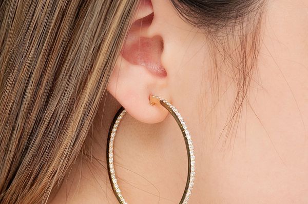 Large Inside Out Hoop Diamond Earrings 14k Solid Gold 4.00ctw