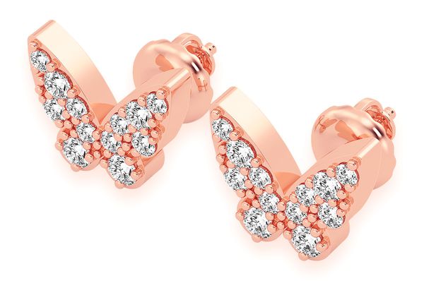 Butterfly Stud Diamond Earrings 14k Solid Gold 0.15ctw