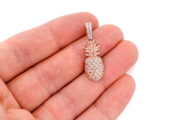 Pineapple Diamond Pendant 14k Solid Gold 0.60ctw