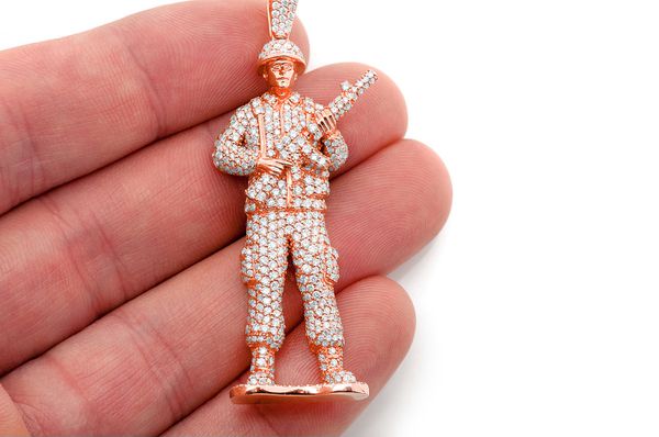 Toy Soldier Diamond Pendant 14k Solid Gold 4.50ctw