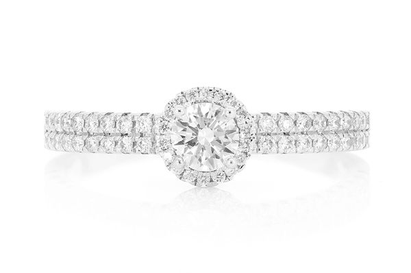 .25ct Round Solitaire - Two Row Band Halo Diamond Engagement Ring - All Natural