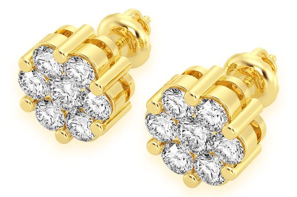 3.00ctw Flower Stud Diamond Earrings 14k Solid Gold