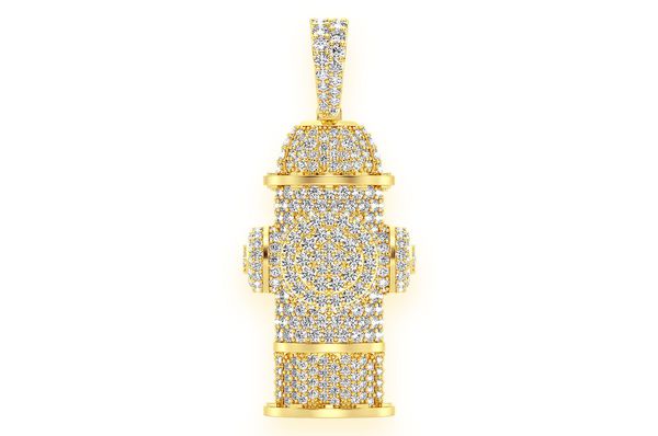 Fire Hydrant Water Diamond Pendant 14k Solid Gold 2.00ctw