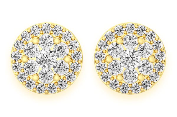 1.00ctw Flower Halo Stud Diamond Earrings 14k Solid Gold