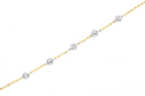 Bead & Bezel Diamond Bracelet 14k Solid Gold 0.05ctw