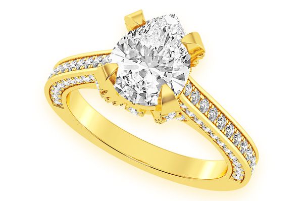 2.00ct Pear Solitaire -deluxe One Row Scallop - Diamond Engagement Ring - All Natural