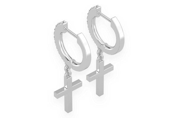 Plain Cross Hoop Diamond Earrings 14k Solid Gold 0.10ctw