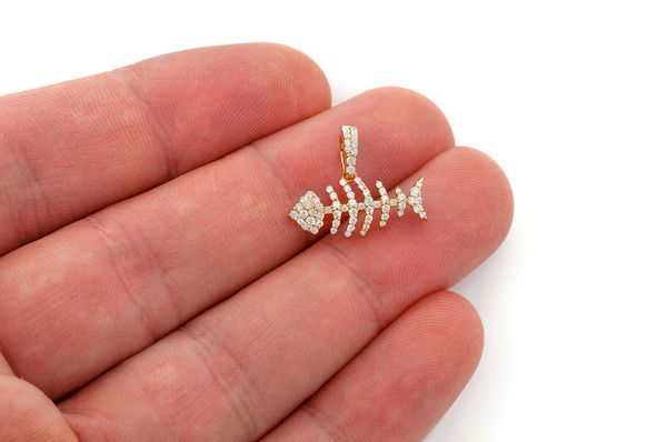 Bare Bone Fish Diamond Pendant 14k Solid Gold 0.33ctw