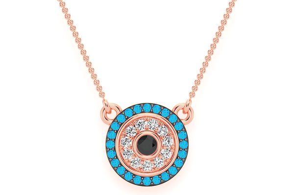 Round Evil Eye Diamond Necklace Connected 14k Solid Gold 0.25ctw