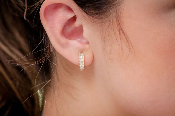 Three Row Hoop Diamond Earrings 14k Solid Gold 0.40ctw