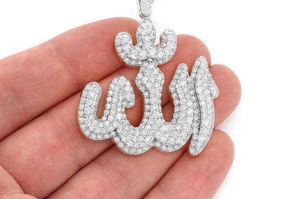 Allah Double Layer Diamond Pendant 14k Solid Gold 6.25ctw