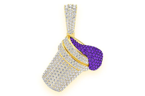Purple Double Cup Amethyst & Diamond Pendant 14k Solid Gold 2.50ctw