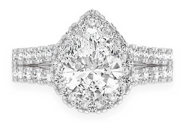 Sphinx - 2.00ct Pear Solitaire - Two Row Split Scallop - Diamond Engagement Ring - All Natural Diamonds