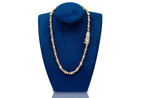 Rolo Beaded Diamond Necklace 14k Solid Gold 32.20ctw