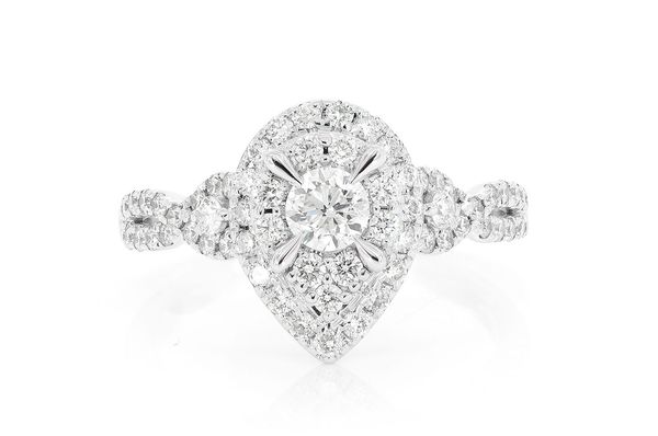 1.00ctw Pear Cluster Halo - Diamond Engagement Ring - All Natural