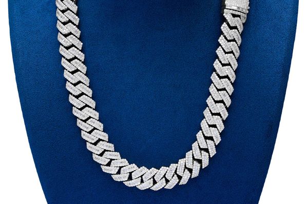 17MM Raised Baguette Miami Cuban Link Diamond Necklace 14k Solid Gold 53.65ctw