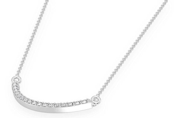 Curved Bar Diamond Necklace Connected 14k Solid Gold 0.15ctw