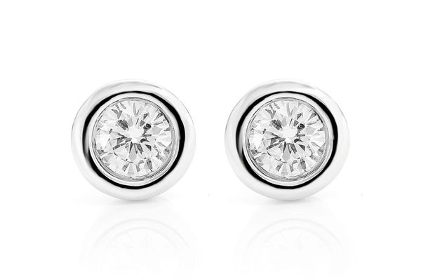 Round Bezel Set Diamond Earrings 14k Solid Gold 0.25ctw